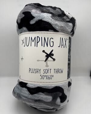 Jumping Jax Grey Camouflage Plush Throw 50"x 60" New